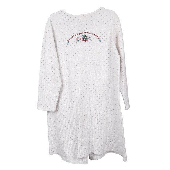 Mary Engelbreit DreamWear Quilted Robe L Women White Polka Dot Zip Cherry Pocket - Picture 8 of 8